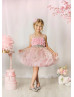 Pink Flowers Embroidered Organza Keyhole Back Flower Girl Dress